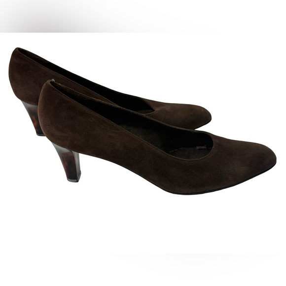 Salvatore Ferragamo Shoes - SALVATORE FERRAGAMO Brown Suede Pumps Sz 11.5C Tortoise Heel